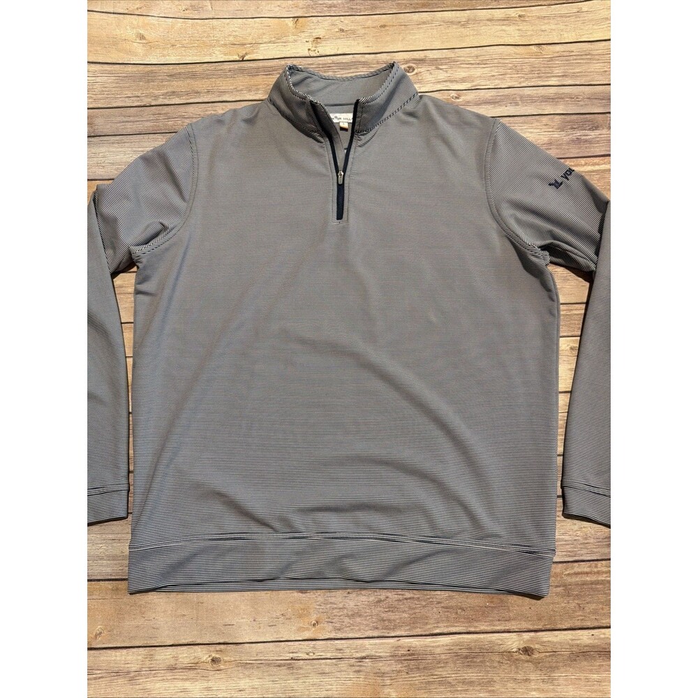 Peter Millar Perth 1/4 Zip Mens Large Blue Striped Crown Sport Golf Activewear